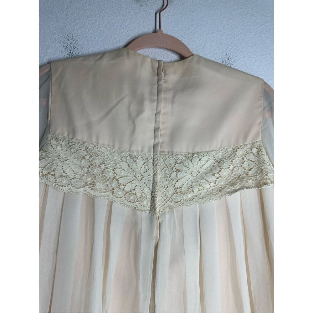 Rare Vintage Pleated Mini Dress Lace Trim Lined Sheer Size 5 (M) Cream Back Zip - Picture 4 of 15